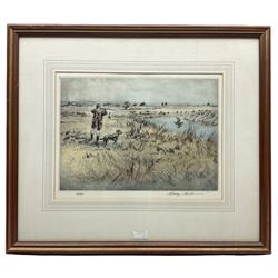 Henry Wilkinson (British 1921-2011): Shooting Snipe, coloured drypoint etching signed and numbered 56/200 in pencil 27cm x 36cm