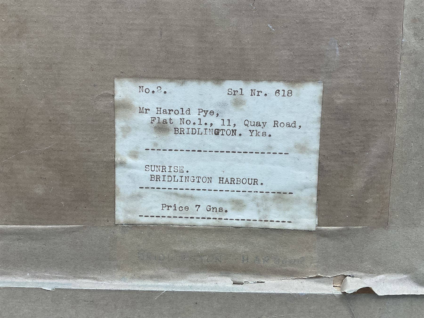 Harold Pye (Fylingdales Group mid 20th century): 'Sunrise - Bridlington Harbour', oil on board signed, titled on label verso 44cm x 54cm 