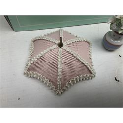 Seven Lladro flowers, comprising Japanese Camelia on base no 5181, Yellow Begonia on base no 5186, Miniature Begonia on base no 5188, Chrysanthemum on base no 5189, California Poppy no 5190.B, Miniature Begonia 5188.B and White Carnation no 5184.B, together with Lladro Spanish Joining pack with 17616 Winter Bell, Additional Lladro parasols and flowers etc 