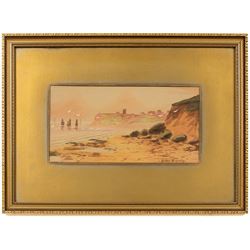Austin Smith (British fl.1913-1928): Sailboats off Scarborough, pair of watercolours signed; together with Alfred Durham (British 19th century): Coastal Views of Scarborough, set of three watercolours heightened with white signed and one dated 1907 max 18cm x 32cm (5)