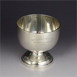 1930s silver pedestal bowl, of plain circular form with presentation engraving to body, up...
