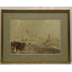 Stephen Frank Wasley (British 1854-1930): Awaiting the Boat's Return Whitby, watercolour signed 24cm x 34cm