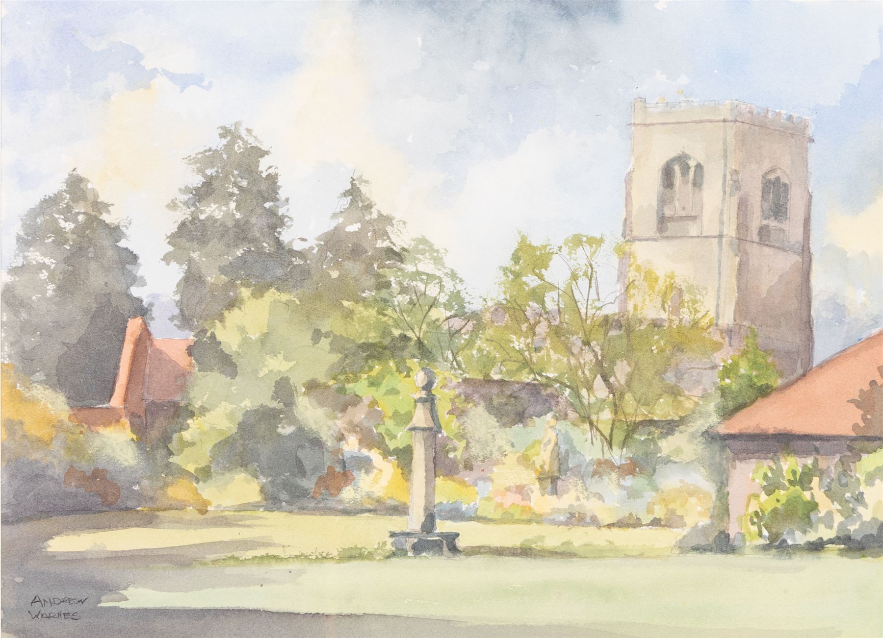 Andrew Warnes (East Riding 20th Century): 'Skidby Windmill' 'Burton Agnes Church' 'River Derwent' and another, set of four watercolours signed, mostly titled verso max 35cm x 25cm (4)