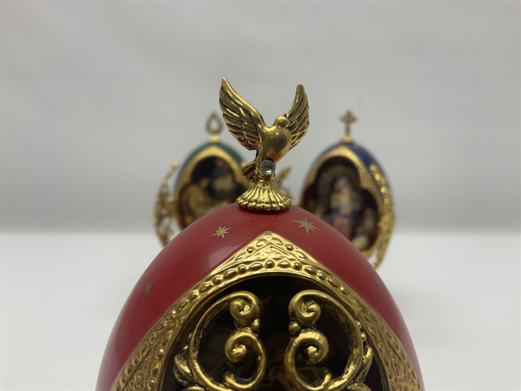 Franklin Mint House of Faberge three collectors eggs, comprising Madonna and Child, The Shepherds Gift and Glorious Adoration 
