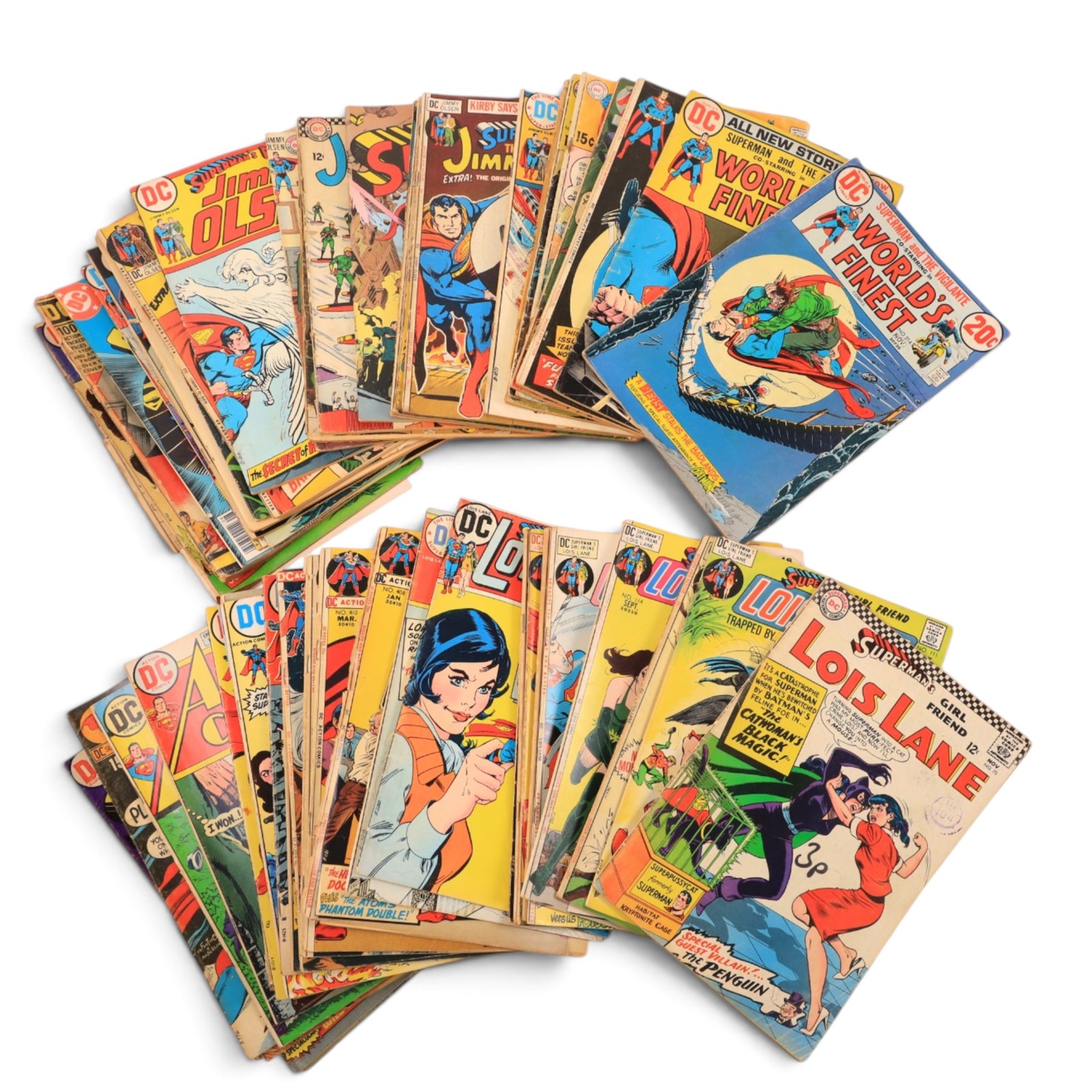 Collection of Bronze Age and later DC superhero comic books, titles including Detective Comics, Superman, The Joker, The Brave and The Bold, Superman's Pal Jimmy Olsen, The Super Friends, Supergirl, Action Comics, World's Finest, Superboy, Legions of Super Heroes, Lois Lane, etc