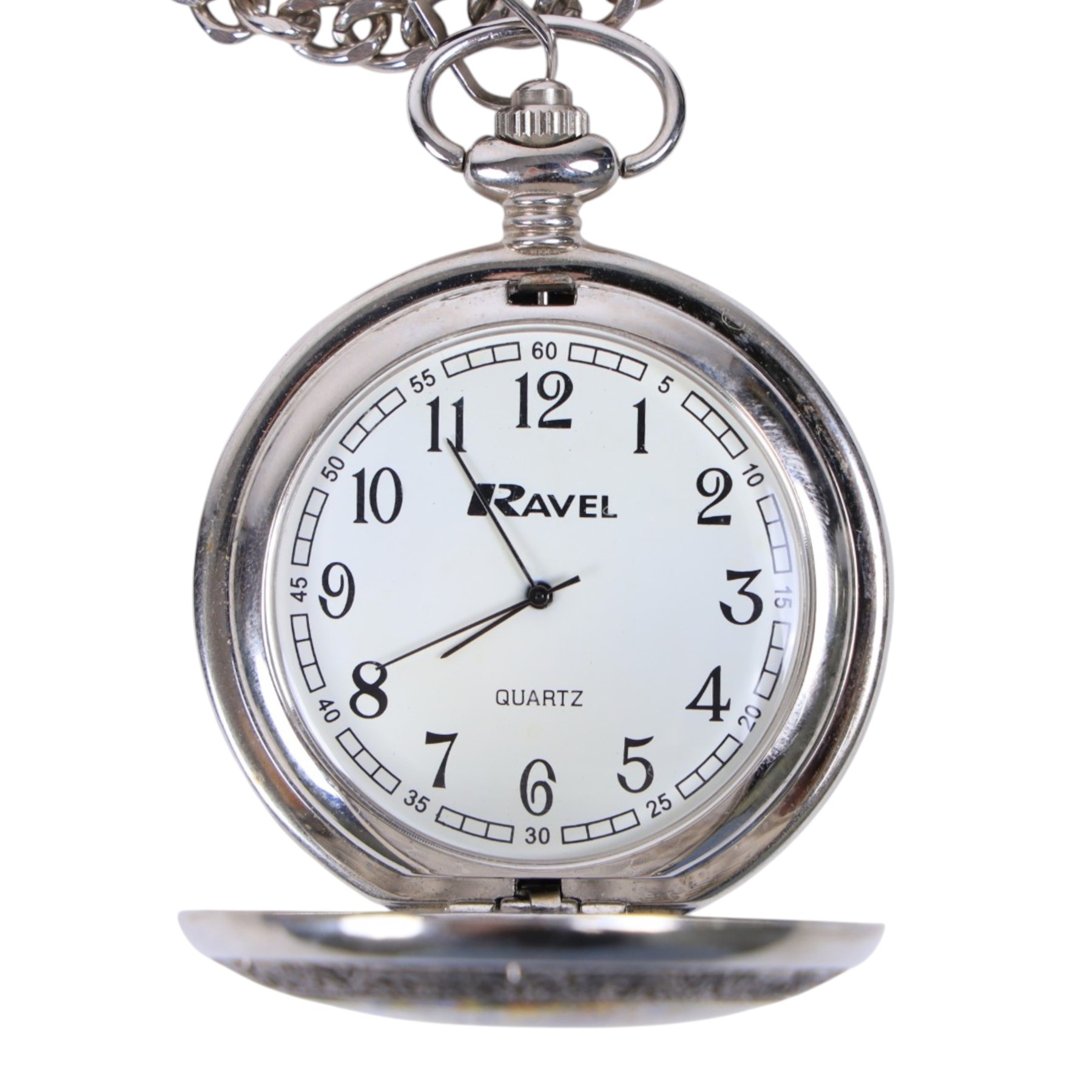 Silver pocket watch on silver plated chain, gold plated Garrard pocket watch with presentation engraving on reverse and one other