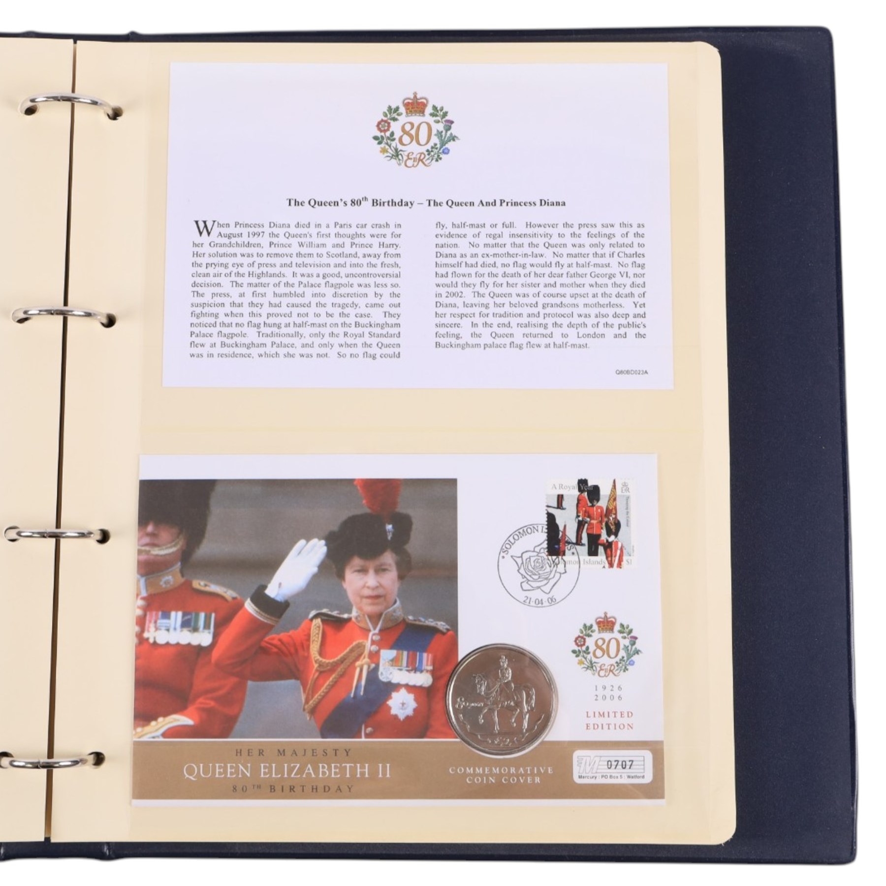 Coin and medallic covers, including 1984 first day issue Scottish one pound coin, 1999 Rugby World Cup with two pound coin, other one pound and two pound coin covers, various Royalty commemorative coin covers etc and various commemorative stamp, housed in five folders
