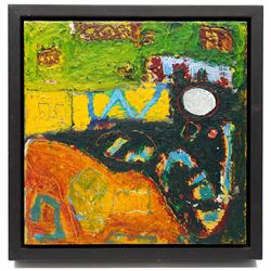 Gillian Ross Kelsey (British 1935-2025): 'Under the Light of the Moon, mixed media on board unsigned, titled verso 35.5cm x 35.5cm