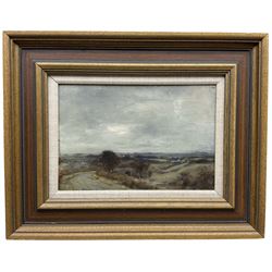 John Henderson (Scottish 1860-1924): Winter Moorland Landscape with Country Lane, oil on canvas signed 22cm x 32cm
