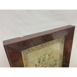 Floral tapestry in a mahogany frame, large collection of cigarette cards, framed tapestry, small microscope and a wooden correspondence box, frame H66cm