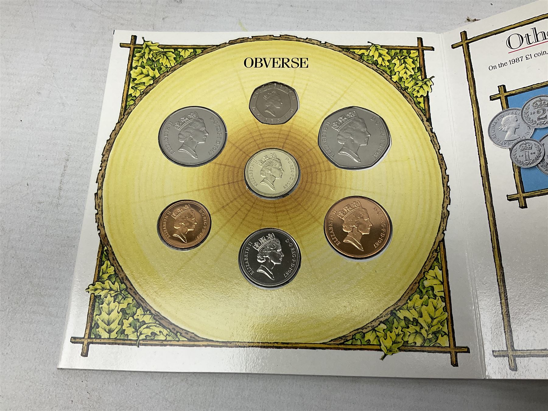 Thirteen The Royal Mint United Kingdom brilliant uncirculated coin collection dated two 1985, two 1986, two 1987, 1988, two 1989, two 1990, two 1991, all in card folders