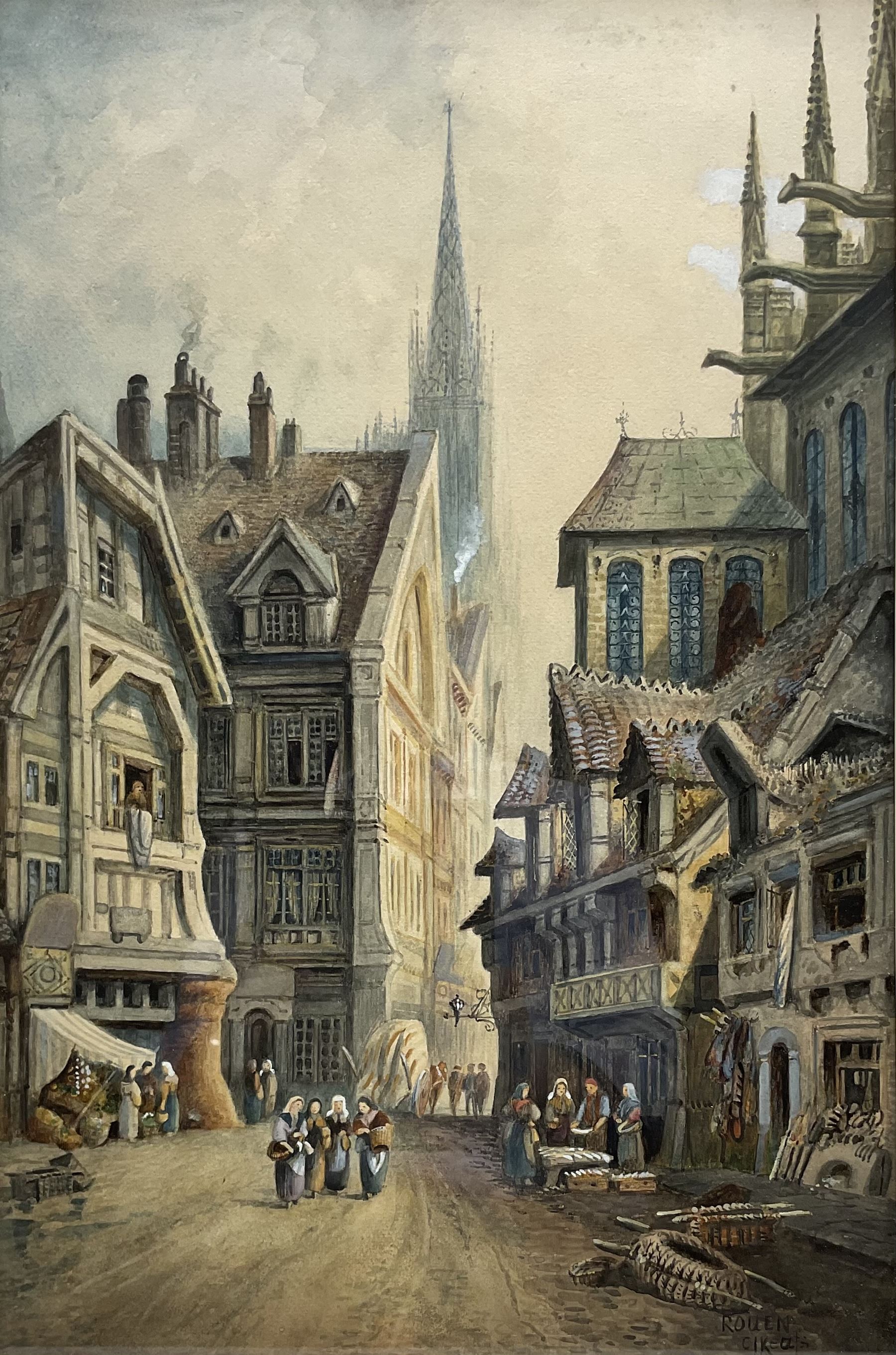 Charles James Keats (British 19th century): 'Rouen' Street Scene, watercolour signed and titled 49cm x 32cm