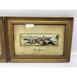 Four Royal Doulton figures, to include The Broken Lance HN 2041, The Old Balloon Seller HN 1315, The Balloon Man HN 11954 and Little Boy Blue HN 2043, together with a Coalport Ladies of Fashion figure Regina and three framed hunting silk needle works