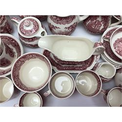 Masons Vista pattern ceramics, including coffee pot, sauce boat, twin handled jar and cover, teapots, mugs, etc 