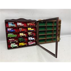 Collection of die-cast vehicles to include Corgi, Dinky, Lledo and Days Gone, housed in six wood display units