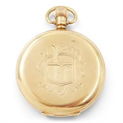 Early 20th century 9ct rose gold full hunter P.S. Bartlett keyless lever presentation pocket watch by American Watch Company, Massachusetts, No. 24920167, white enamel dial with Roman numeral hour markers and subsidiary seconds dial, retailed by W. Greenwood & Sons Leeds & Huddersfield, front case engraved with initials CHL by Dennison, Birmingham 1928, with original receipt