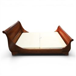 And So To Bed - 5' king size cherrywood sleigh bed, shaped scroll headboard and footboard with rounded cylindrical top rails, panelled boards and moulded side rails, on short bracket feet