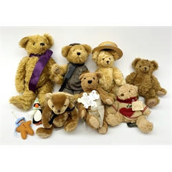Seven modern teddy bears by The English Teddy Bear Company (2); Robin Rive; Boyd's Bears & Friends Archive Collection 'Benjamin W. Bear' with labels; Janet Steward Collector's Bear 'Unwin'; Bears From The Past; and Simply Soft Collection, largest H36cm (7)