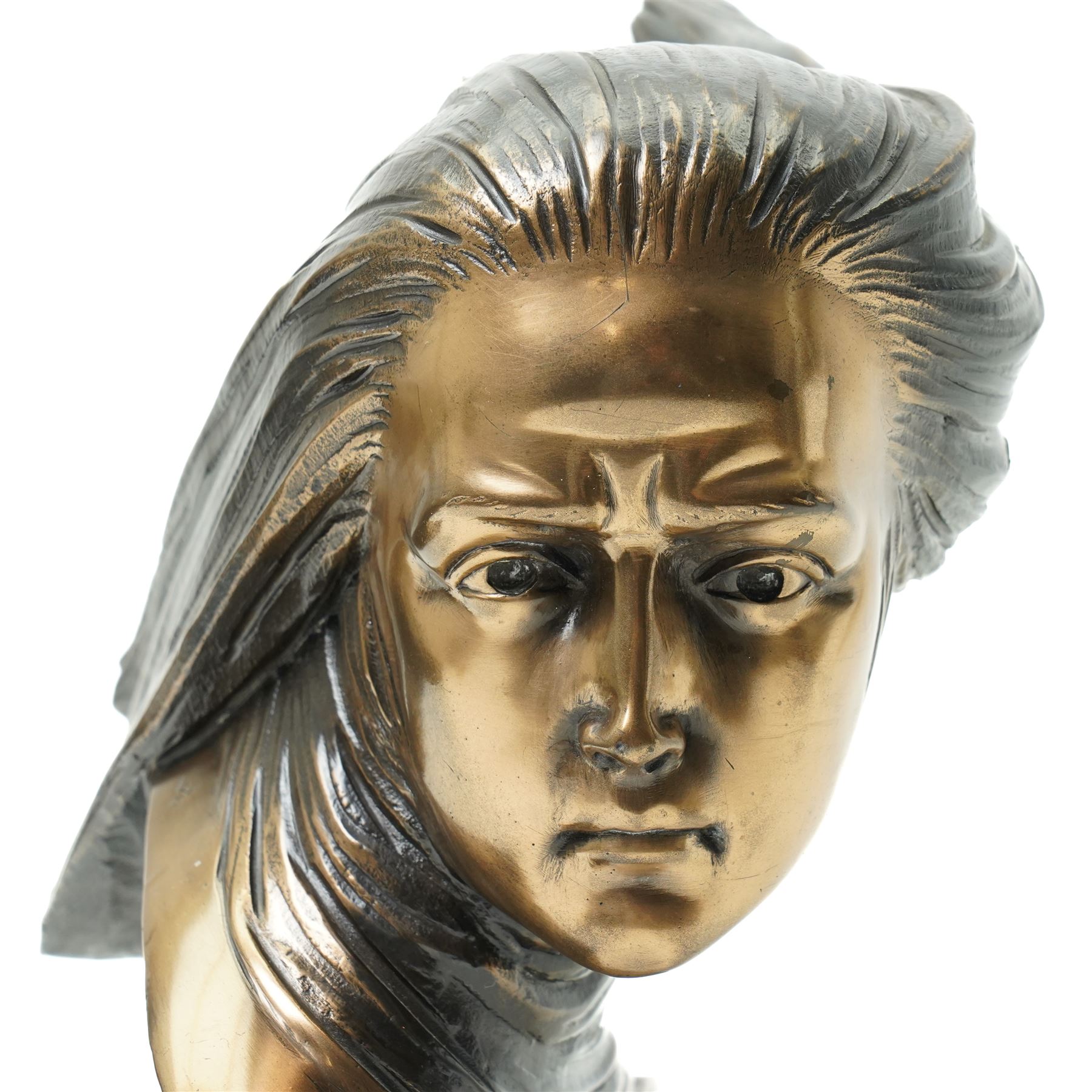 Brian Elton - Art Nouveau style bronze bust of a lady on rectangular base, signed 'Elton' and dated '81 W25cm