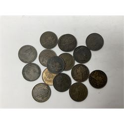 Mostly 'copper' coinage, including George III 1799 halfpenny, William IIII 1834 farthing, Queen Victoria 1887 penny, King George VI 1950 penny etc