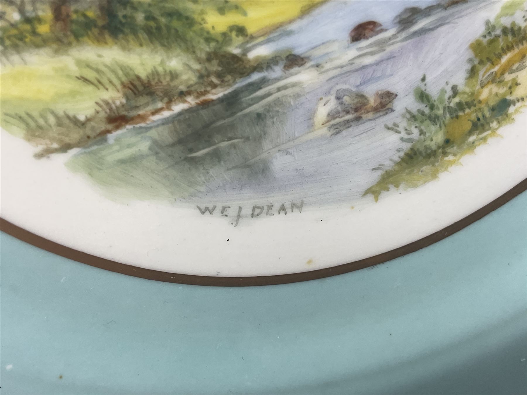 19th century Royal Crown Derby in cherry tree pattern, twin handled sauce dish and saucer and twin handled dish, together with three Royal Crown Derby plates, including one signed WEJ Dean
