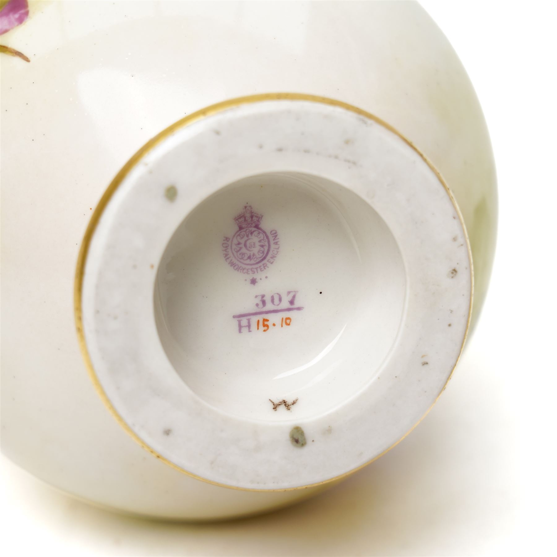 Royal Worcester vase, of baluster form with elongated neck, painted by F Harper and decorated with flowers, printed marks to base, H24cm 