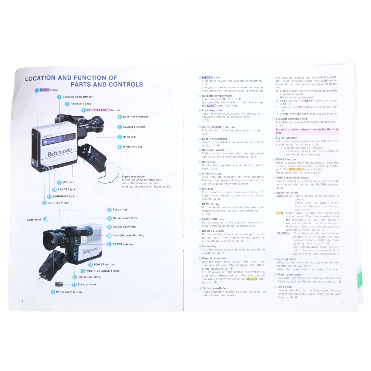 Sony BetaMovie BMC-100P camera, in carry case with instructions