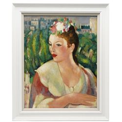 After John Duncan Fergusson (Scottish 1874-1961): 'Hillhead' - Eileen, oil on canvas board indistinctly signed with monogram and dated 55cm x 43cm
