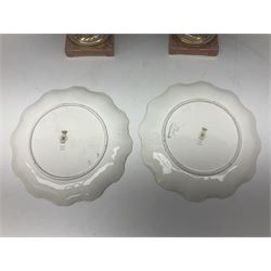 Pair rubian art pottery jugs and pair painted Doulton plates, jugs H42cm