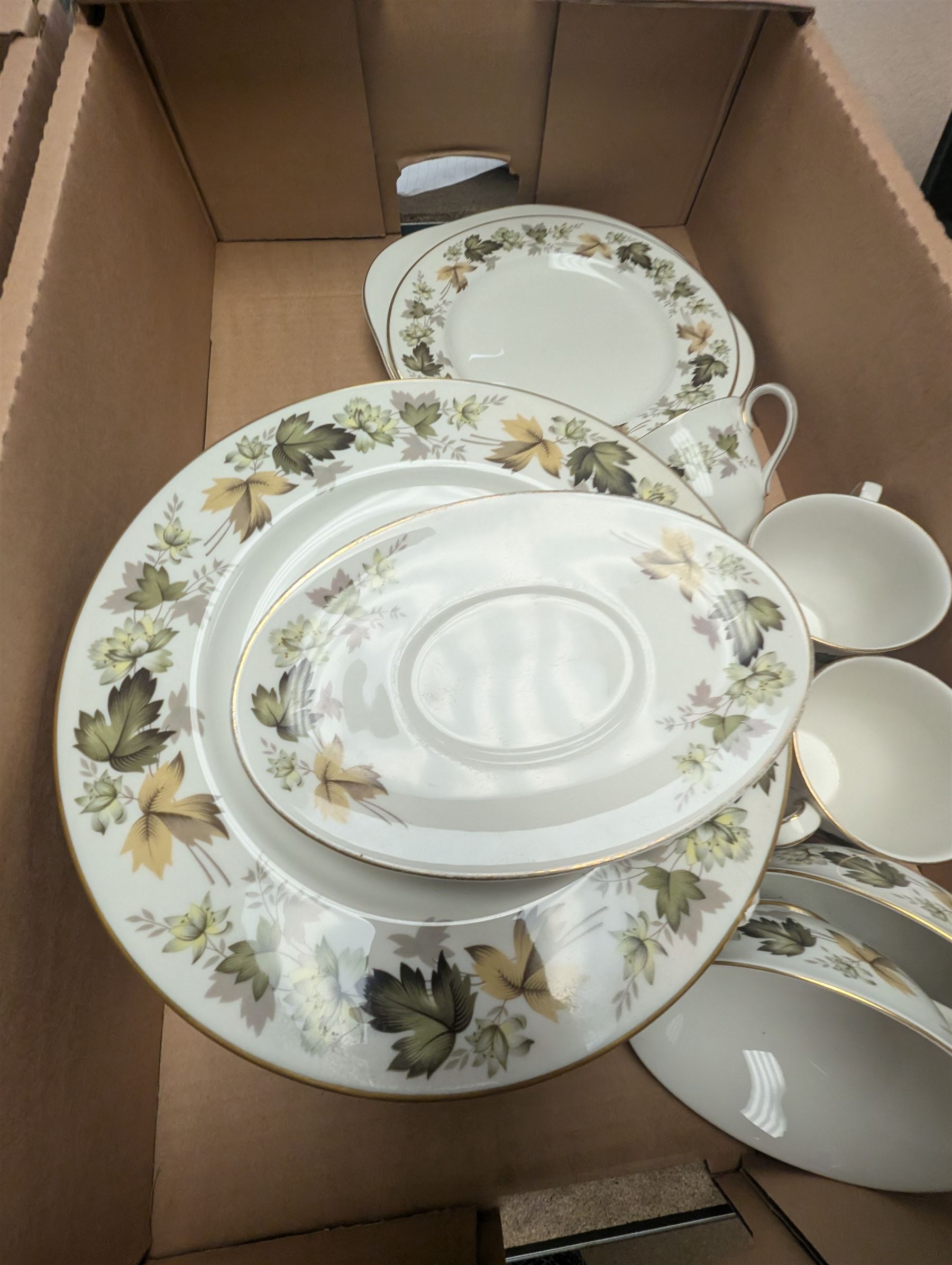 Two part dinner/tea services, including Royal Doulton Larchmont and Ringtons Willow pattern