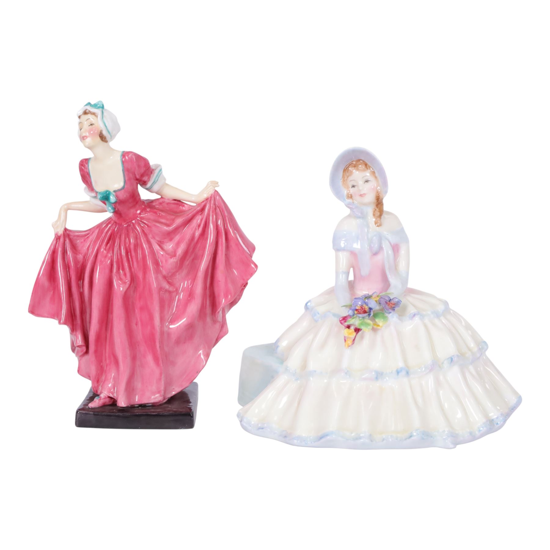 Five Royal Doulton figures, comprising Spring Morning HN1922, Betsy HN2111, Blithe Morning HN2065, Delight HN1772 and Daydreams HN1713