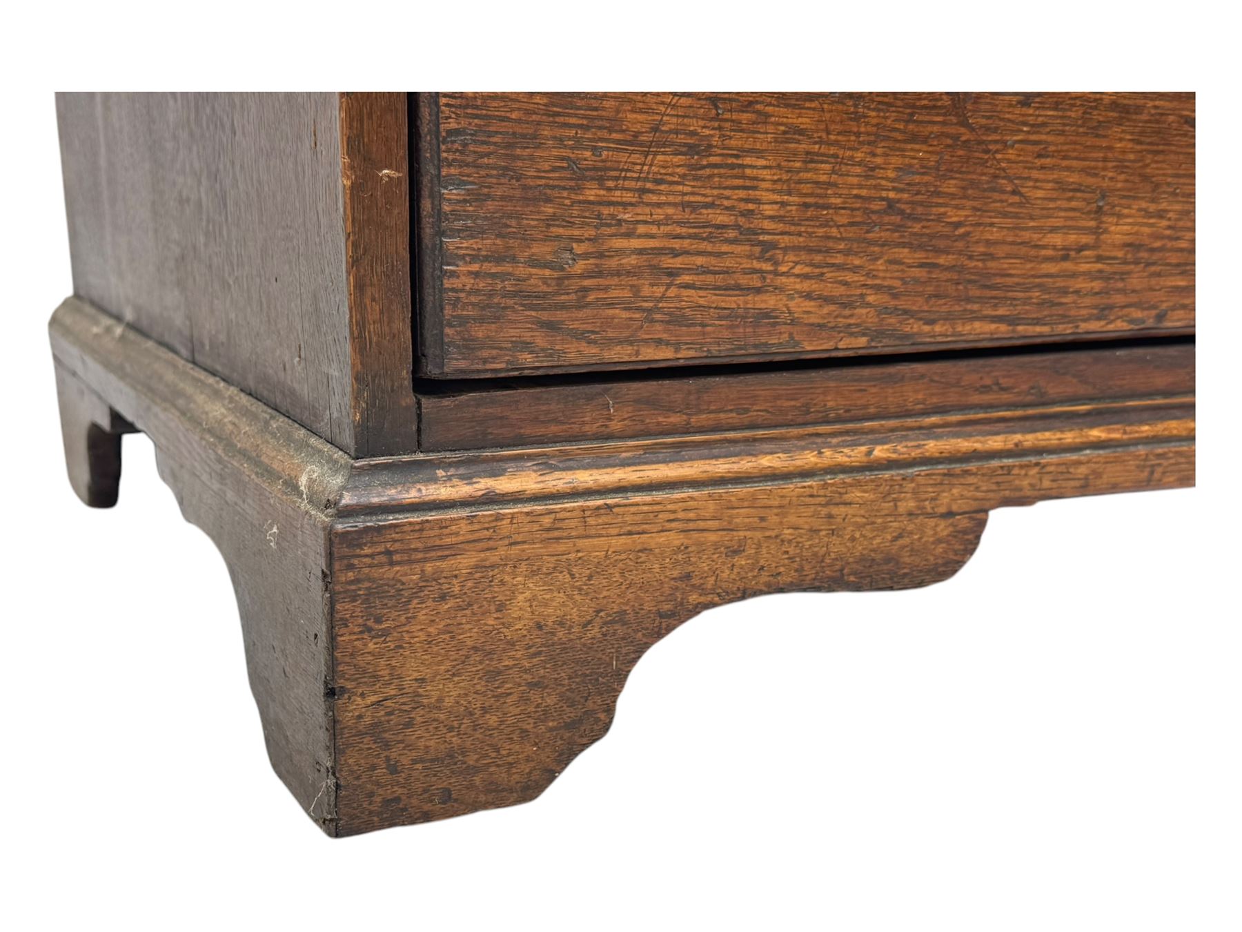 19th century oak chest, rectangular top over two short and three long drawers, on bracket feet