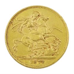 Queen Victoria 1872 gold full sovereign coin
