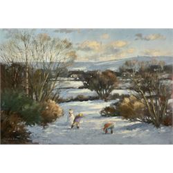 William Burns (British 1923-2010): 'Winter Play', oil on board signed, titled verso 41cm x 61cm (unframed)
Provenance: consigned by the artist's daughter - never previously been on the market.