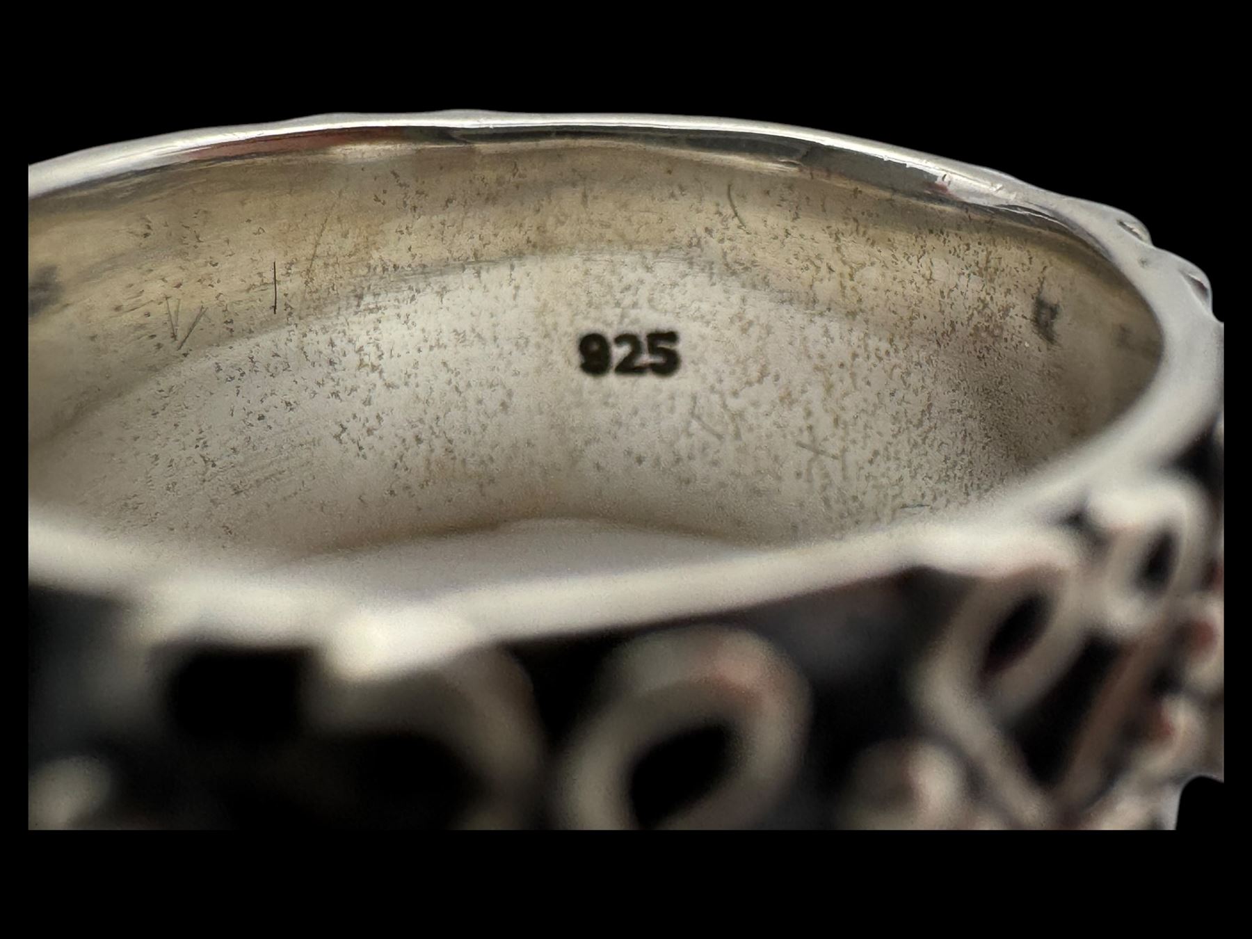 Silver opal filigree band ring, boxed