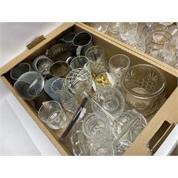 Large quantity of glassware, to include cheese dome with a marble base, wine glasses decanters etc in eight boxes 