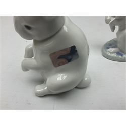 Four Lladro rabbit figures, comprising, Hippity Hop no 5886, Sitting Bunny no 5907, Washing up no 5887, and Rabbit Eating no 4773, largest example 14cm  
