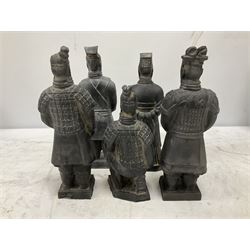 Set of five Chinese 'Terracotta Warrior' style figures, tallest example H24cm 
