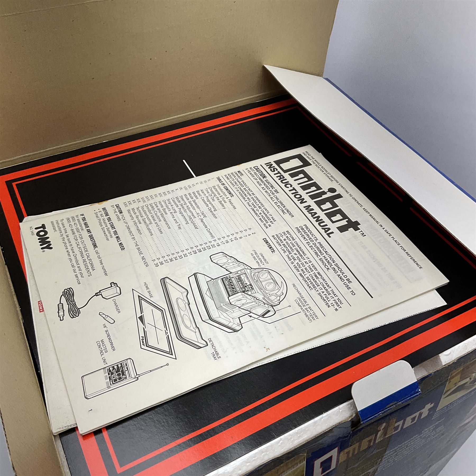 Tomy 'Omnibot' remote control toy robot, in the original box with instruction manual, untested