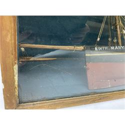 Late 19th/early 20th century wooden model of the Scarborough fishing vessel 'Edith Mary' SH87 loosely displayed in a glass fronted display case L69cm H43cm D21cm