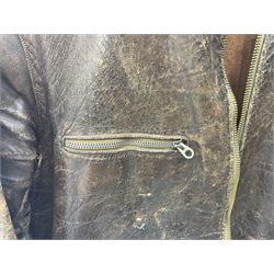 German Luftwaffe Hartmann leather jacket with tartan pocket linings, pocket zip pulls marked 'Eclair Bte.S.G.D.G.'