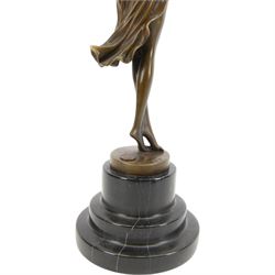 Bronze figure of a female dancers, signed colinet, with foundry mark on a stepped circular base, H41cm