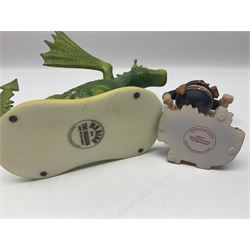 Eleven Robert Harrop figures from various collections, comprising limited edition The Trumpton Fire Engine Musical Box CGMB8 no. 359/1000, The Dragon from the Red Knight BN09, Bulldog Fireman DP165, Pointer Fire Chief DP184, Dalmatian New York Fire Fighter DP234, Dalmatian Fire Fighter DP191; Desperate Dan ‘Fireman Dan’ BDS11, Cuthbert CG13, Pugh (Clarinet) CG70, The Soup Dragon CL05 and Baby Dragon CL06