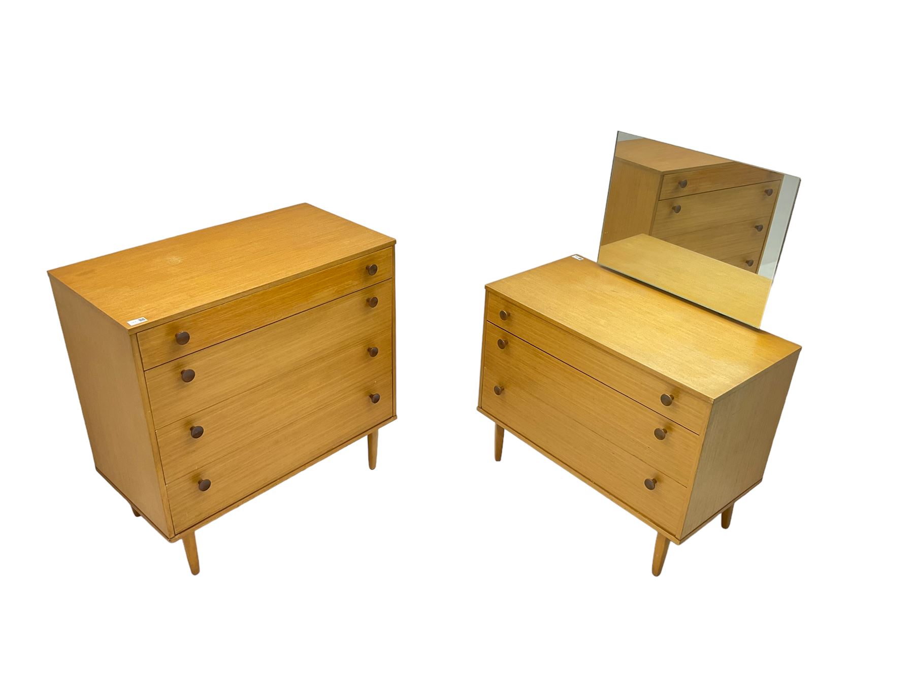 Avalon - mid-20th century teak dressing chest (W82cm, D46cm, H112cm) and matching four drawer chest (W82cm, D44cm, H84cm)