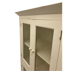 Georgian design white painted kitchen cupboard, fitted with four glazed display doors