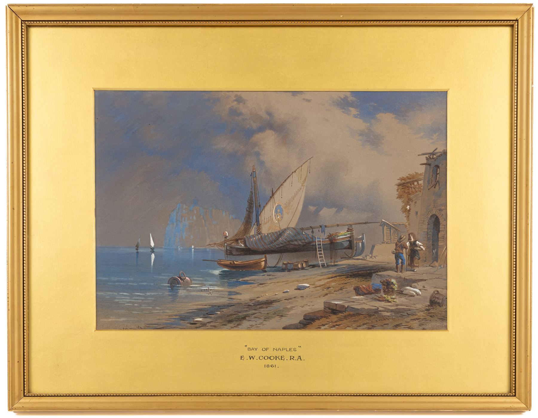 Edward William Cooke RA (British 1811-1880): 'Bay of Naples' watercolour heightened with white signed and dated 1861, 24cm x 35cm