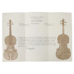 Early 19th century English cello by Samuel Gilkes of London, circa 1820, with two piece back and pine table finished in a golden brown varnish, with a certificate from D.R Hill & Son, Buckinghamshire from 2010, stating that in their opinion the maker is Samuel Gilkes, and is numbered H494 in their records, in Hiscox hard case, with two horse hair cello bows, the first an English example stamped Ferranda Millars Liverpool, the second a German example stamped R. Paesold, both with ebonised mother of pearl/abalone frogs and ivory tip plates
This item has been registered for sale under Section 10 of the APHA Ivory Act