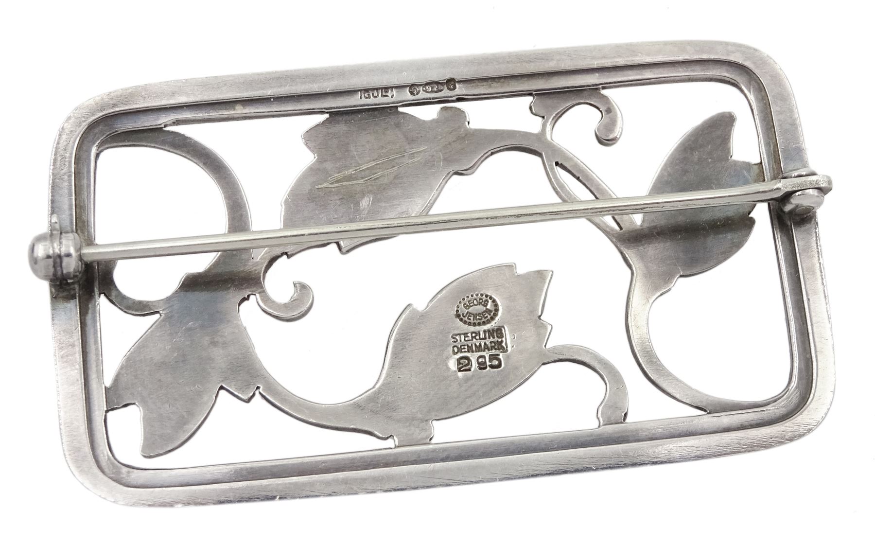 Georg Jensen silver floral brooch No. 295, London import marks 1959, in modern box