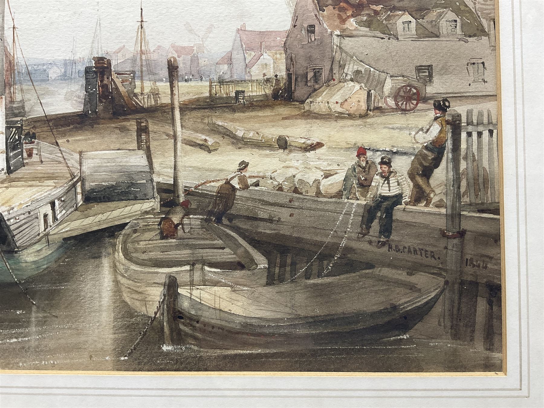 Henry Barlow Carter (British 1804-1868): Paddle Steamer Tug and other Vessels by the Dockside Barton on Humber, watercolour with scratching out signed and dated 1844, 25cm x 35cm