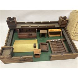 Two c.1960s ‘Fort Cherokee’ wooden forts comprising Cherilea and Joytoys in original box, largest W60cm D40cm H18cm (2) 
